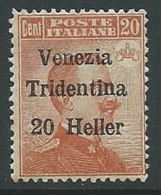 1918 TRENTINO ALTO ADIGE EFFIGIE 20 HELLER MNH ** - P12-4 - Trento