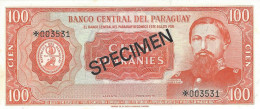 PARAGUAY 100 GUARANIES 1952 (1963) P-199 UNC SPECIMEN * 006531 [ PY815cs ] - Paraguay