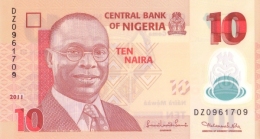 NIGERIA 10 NAIRA 2011 P-39 UNC 7 DIGIT SER. SIGN. 19.  [ NG235g ] - Nigeria