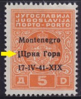 4623. Italy, Occupation Of Montenegro 1941 Porto, Error - Black Line, MNH (**) Michel 4 - Montenegro