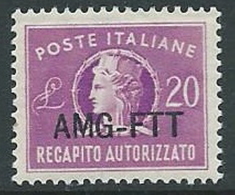 1949-52 TRIESTE A RECAPITO AUTORIZZATO 20 LIRE MNH ** - P19-2 - Posta Espresso