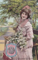 Delaware State Belles Series Tuck 2669, State Crest Beautiful Woman, C1900s Vintage Postcard - Andere & Zonder Classificatie
