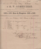 Brazil Brasil 1884 Bill GOMES LEAL Rio De Janeiro With Tax Stamp - Cartas & Documentos