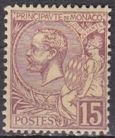 Monaco 1901 Prince Albert 1e 15 Brunlilas Sur Jaune Y&T 24 Neuf Avec Charniere - Nuevos