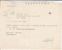 TELEGRAMME SENT LOCO IN CLUJ NAPOCA, 1981, ROMANIA - Telegraph