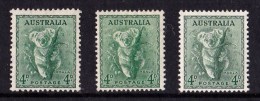 Australia 1938 - 1956 4d Koala P13.5, P15 And No Watermark MH  SG 170, 188, 230a - Nuovi