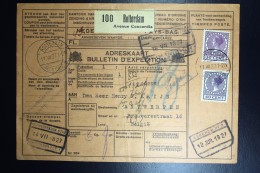 Nederland Pakketkaart 1927 Rotterdam Antwerpen  NVPH 158 + 163 Dubbelfrankering - Brieven En Documenten