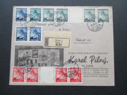 Böhmen Und Mähren 1941 Marken Mit Zwischensteg. R-Brief Pilsen 3. 631. Firmenbrief Karel Pilny. Ceres / Sidol / Sirax - Covers & Documents