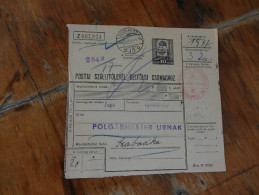 Postai Szallitolevel Belfoldi Csomaghoz  1941 Budapest Szabadka Polgarmester Urnak - Parcel Post