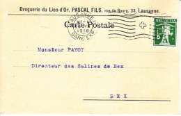 PERFORE SUR CARTE - MAISON " DROGUERIE DU LION-D´OR,PASCAL FILS - LAUSANNE - 1916-(4) - Perforés
