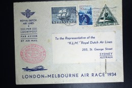 Netherlands: Mac Robertson Air Race UIVER PH.AJU Haarlem Vlagstempel Amsterdam London Sydney  Vlieg Hol 98  1934 - Lettres & Documents