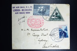 Netherlands: Mac Robertson Air Race UIVER PH.AJU Den Haag London Sydney  Vlieg Hol 98  1934 - Covers & Documents