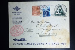 Netherlands: Mac Robertson Air Race UIVER PH.AJU Den Bosch London Sydney Semarang Vlieg Hol 98  1934  Snelvlucht St - Cartas & Documentos