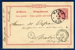 Allemagne - Entier Postal De Mainz Pour Malines En 1894  Réf S 282 - Postcards