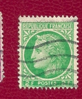 680  Type Ceres De Mazelin 2 Frs Vert Timbre  France 1945-47 Oblitéré - 1945-47 Ceres Of Mazelin