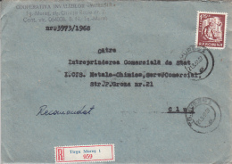 49319- CONSTRUCTIONS, LEV TOLSTOI, STAMPS ON REGISTERED COVER, 1968, ROMANIA - Briefe U. Dokumente