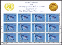 UN - United Nations New York 2001 MNH Nobel Peace Prize Souvenirsheet In Folder W/Kofi Annan Print - Otros & Sin Clasificación