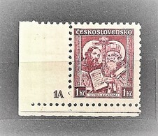 Czechoslovakia 1935 MNH ** Mi 340 Sc 210 St. Cyril And Methodius. Plate Number 1A. Tschechoslowakei - Nuevos