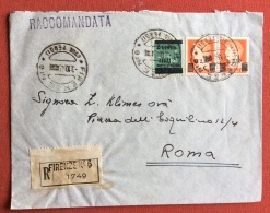 LUOGOTENENZA FIRENZE N. 6 VIA VERDI  3/10/45 RACCOMANDATA PER ROMA CON COPPIA 2,50/1,75 + L.2 - Autres & Non Classés