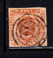 Denmark Used Scott #2b 4rs Royal Emblems, Yellow Brown  Cancel: 3-ring '77' - Oblitérés