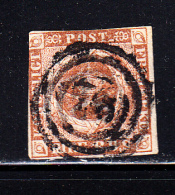 Denmark Used Scott #2b 4rs Royal Emblems, Yellow Brown  Cancel: 3-ring - Oblitérés