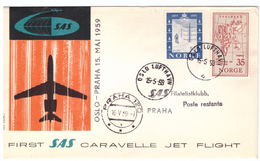 STORIA POSTALE - NORGE - NORVEGIA - ANNO 1959 - LUFTHAVN - OSLO - PRAHA - FIRST SAS CARAVELLE JET FLIGHT - - Lettres & Documents