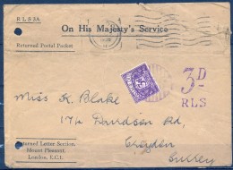 1936 , GRAN BRETAÑA , LONDRES - SURREY , INTERESANTE SOBRE CON TASA POR INSUFICIENCIA DE FRANQUEO - Lettres & Documents