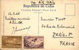 CUBA - Oblitération De La Havane Sur Carte Postale En 1948 Pour Paris , Affranchissement Plaisant - A Voir - L  3553 - Storia Postale