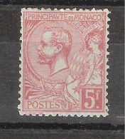 MONACO 1891, Albert 1 Er , Yvert N° 21 , 5 FRANCS Rose / Verdatre , Neuf *, TB Centrage , TTB, Signé, Cote 120 Euros - Nuevos