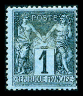 * N°84, 1c Noir Sur Bleu De Prusse, Frais, SUPERBE. R.R. (signé Brun/certificats)   Qualité: *  ... - 1876-1898 Sage (Type II)