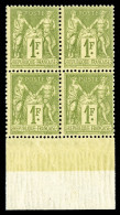 ** N°82, 1F Olive Clair Type II En Bloc De Quatre Bas De Feuille, FRAÎCHEUR POSTALE (certificat)  ... - 1876-1898 Sage (Type II)