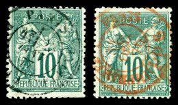 O N°76, 10c Vert Type II: Obl Càd Rouge Des Imprimés Et Obl Càd, Les 2 Ex Pd  ... - 1876-1898 Sage (Type II)