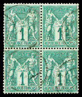 O N°61, 1c Vert Type I En Bloc De Quatre, Très Bon Centrage, TTB (certificat)   Qualité: O - 1876-1878 Sage (Type I)