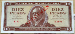 DIEZ PESOS SPECIMEN Cuba 1964, Billete Gem-UNC. Primeros 5 Años De La Revolución Cubana. - Cuba