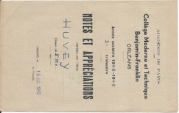 Académie De Paris /Notes Et Appréciations/Collége Moderne Et Technique Benjamin-Franklin/ORLEANS/Huvey/1948-1949 CAH121 - Diplomas Y Calificaciones Escolares