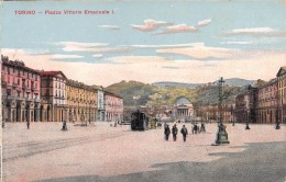 04923 "TORINO - PIAZZA VITTORIO EMANUELE I" ANIMATA, TRAMWAYA.   CART SPED 1910 - Plaatsen & Squares