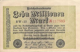 GERMANY 10 MILLION MARK 1923 P-106a XF/AU S/N RW-22 117595 [ DER106a ] - 10 Millionen Mark