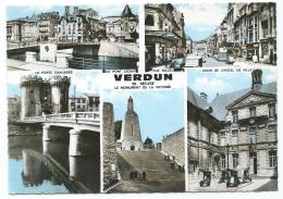 CPSM MULTIVUES COLORISEE VERDUN, PORTE CHAUSSEE, PONT LEGAY, RUE MAZEL, COURS HOTEL DE VILLE, MEUSE 55 - Verdun