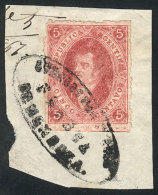 GJ.25, 4th Printing, Semi-clear Impression, 'Rivadavia With White Cap' Variety, Tied On Fragment By Complete... - Used Stamps