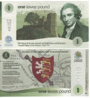 ENGLAND.    £1  " LEWES"  Official Local Currency "  2016    Front  Thomas  Paine Back Battle Of Lewes (1264)    UNC - 1 Pond