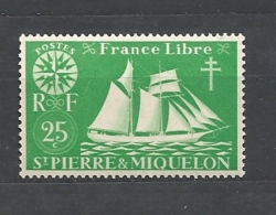 ST. PIERRE & MIQUELON  1942 Fishing Schooner    YVERT 298   MNH - Unused Stamps