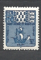 ST. PIERRE & MIQUELON  1938 TAXES ARMS  YVERT #68 - Unused Stamps