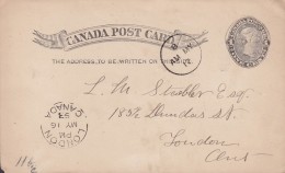 Canada Postal Stationery Ganzsache Entier 1c. Victoria WOODSTOCK 1893 LONDON Ontario (2 Scans) - 1860-1899 Victoria