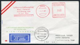 1961 Austria Wien Lufthansa Boeing First Flight Cover, Luftpost - Teheran, Iran, - Primi Voli