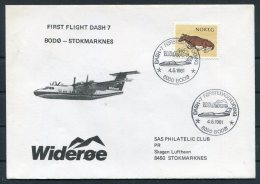 1981 Norway Wideroe First Flight Dash 7 Cover. Bodo - Stokmarknes - Brieven En Documenten