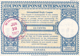 #BV3752   COUPON RESPONSE INTERNATIONAL,  INTERNATIONAL REPLY COUPONS, 12 CENTS, 1957, CANADA. - Coupons-Réponses