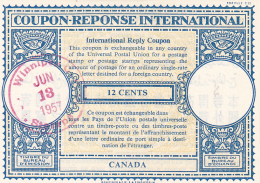 #BV3752   COUPON RESPONSE INTERNATIONAL,  INTERNATIONAL REPLY COUPONS, 12 CENTS, 1957, CANADA. - Reply Coupons