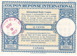 #BV3752   COUPON RESPONSE INTERNATIONAL,  INTERNATIONAL REPLY COUPONS, 12 CENTS, 1957, CANADA. - Coupons-Réponses