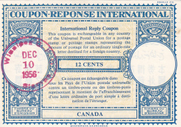 #BV3752   COUPON RESPONSE INTERNATIONAL,  INTERNATIONAL REPLY COUPONS, 12 CENTS, 1957, CANADA. - Coupons-Réponses