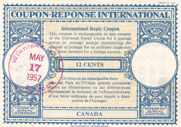 #BV3752   COUPON RESPONSE INTERNATIONAL,  INTERNATIONAL REPLY COUPONS, 12 CENTS, 1957, CANADA. - Coupons-Réponses